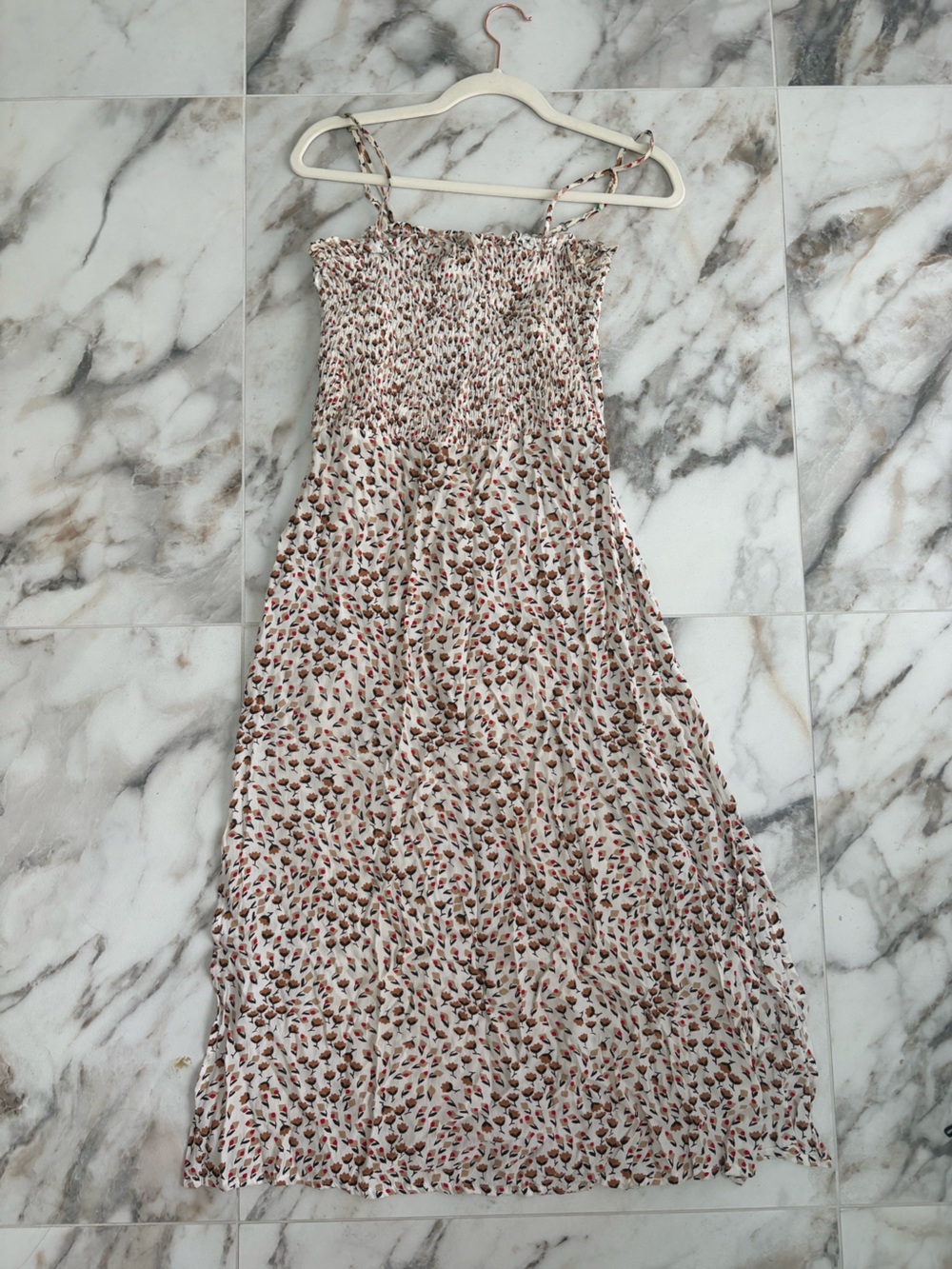 Faithfull The Brand Solange Midi Dress Cream Floral Smocked Bodice Size Lđ¤ - Picture 15 of 15